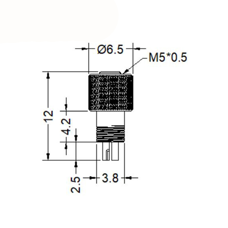 M5 3pins A code female moldable connector,brass with nickel plated screw